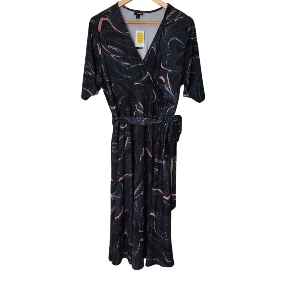 Torrid Plus-size Faux Wrap Dress Gray, Pink & Black Swirls. Size 1X